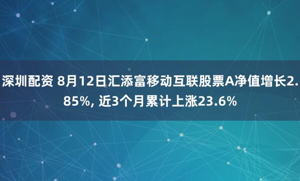 深圳配资 8月12日汇添富移动互联股票A净值增长2.85%, 近3个月累计上涨23.6%